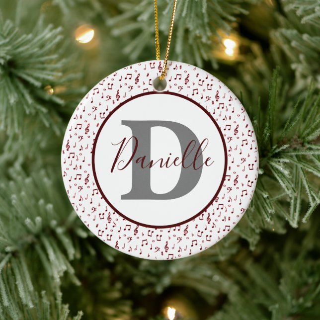 Red music theme personalized ceramic ornament (Tree)