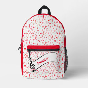 Red music theme personalized printed backpack