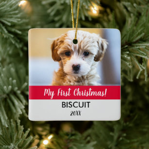 RED My First Christmas Puppy Photo Year Holiday Ceramic Ornament