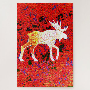 Red Mystical Moose Silhouette Jigsaw Puzzle