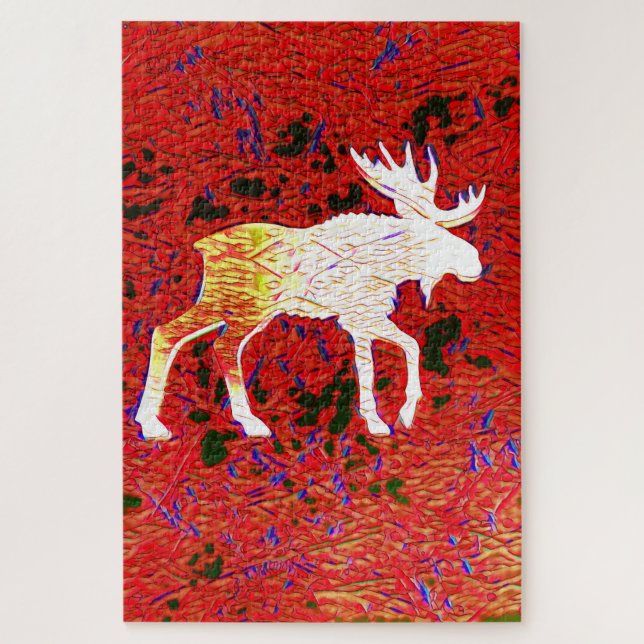 Red Mystical Moose Silhouette Jigsaw Puzzle (Vertical)