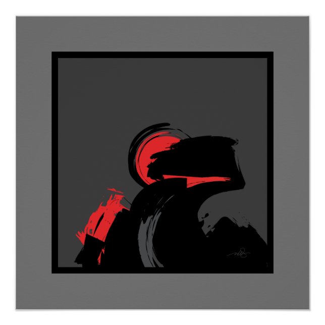 Red 'n Black Night Sentinal Modern Abstract Art Poster (Front)