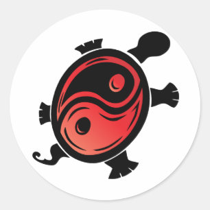 Red-n-Black-Yin-Yang-Turtle Classic Round Sticker