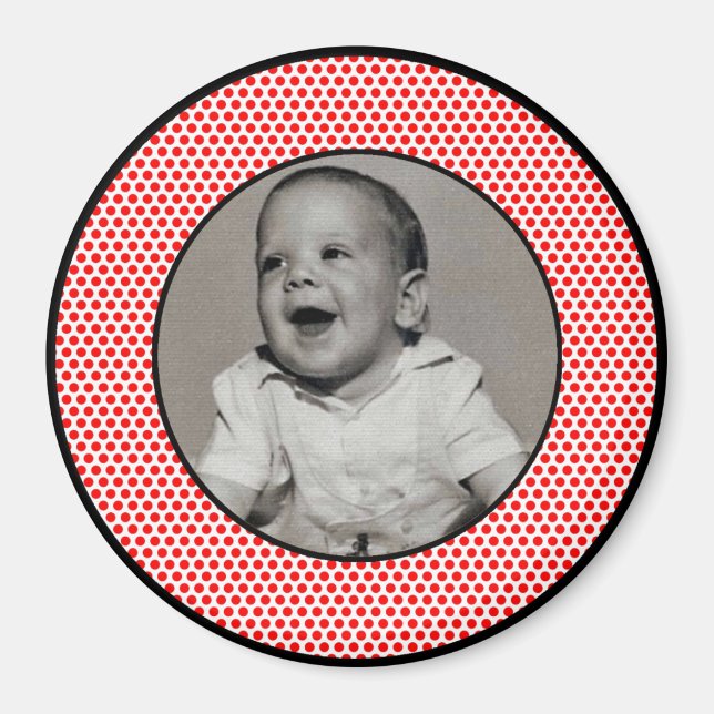 Red n White Dots Black Trim Photo Frame Magnet (Front)