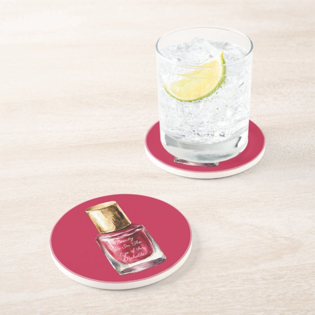 Red Nail Polish Beauty is quote Coaster (Side)