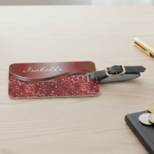Red Name Faux Glitter Bling Personalized  Luggage Tag
