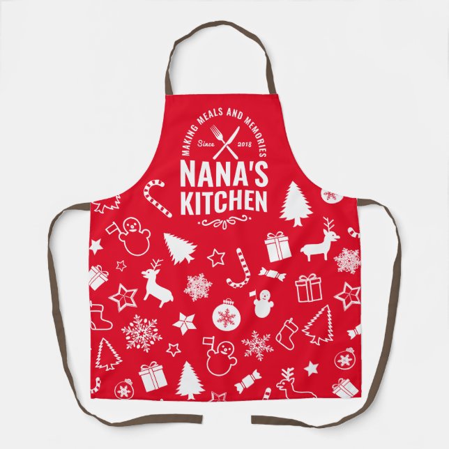 Red Nana Kitchen Grandmas Christmas Gift Baking Apron (Front)