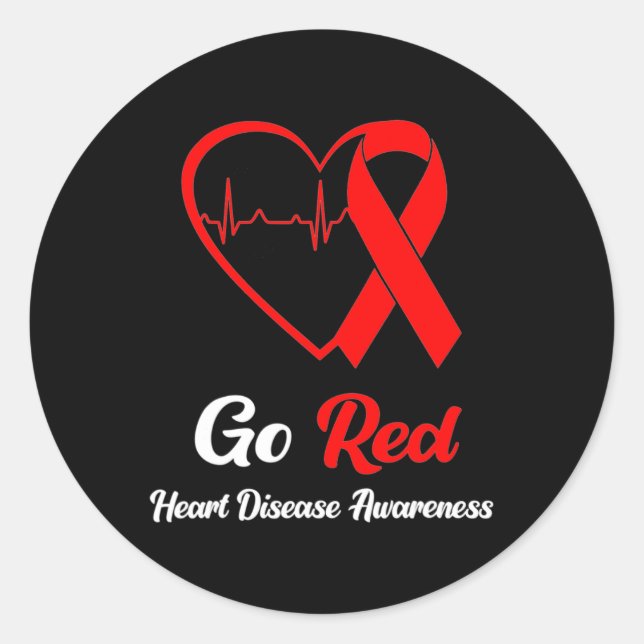 Red National Heart Disease Awareness Month  Classic Round Sticker (Front)