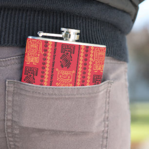 Red Native Pattern Ethnic Tribe Boho Culture Hip Flask