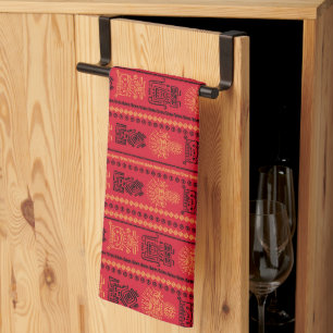 Red Native Pattern Ethnic Tribe Boho Culture Kitchen Towel