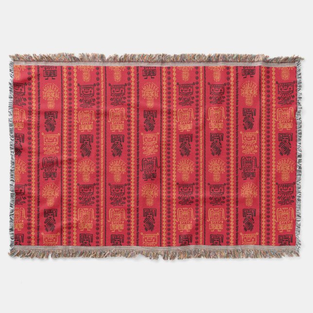 Red Native Pattern Ethnic Tribe Boho Culture Throw Blanket (Front)