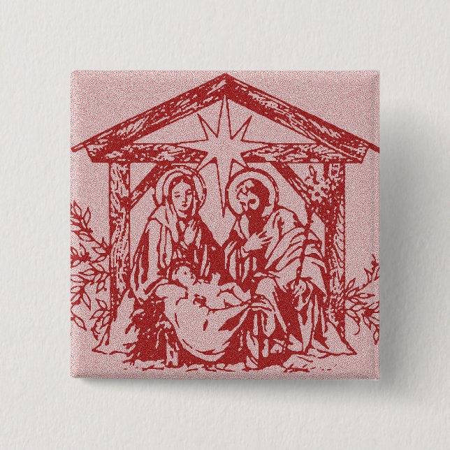 Red Nativity 2 Inch Square Button (Front)