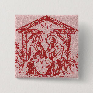 Red Nativity 2 Inch Square Button