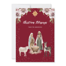 Red Nativity Scene Christian Christmas Card