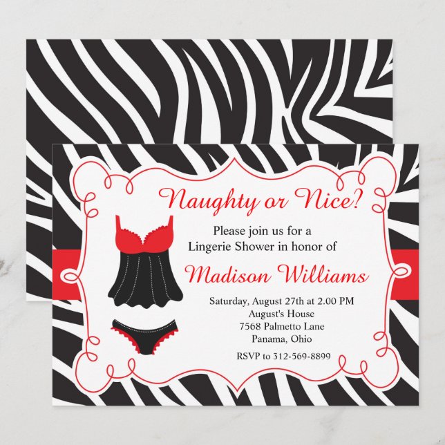 Red Naughty or Nice Lingerie Bridal Shower Invitation (Front/Back)
