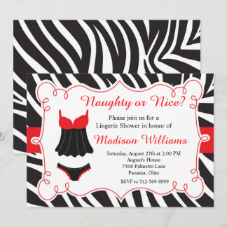 Red Naughty or Nice Lingerie Bridal Shower Invitation