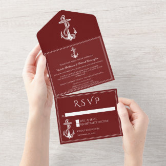 Red Nautical Anchor All in One Wedding Invite