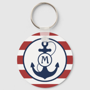 Red Nautical Anchor Monogram Keychain