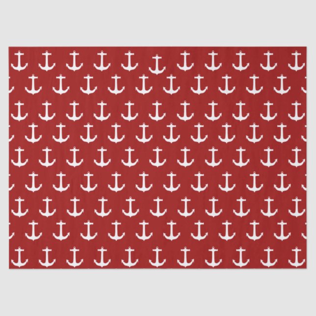 Red Nautical Anchor Pattern Tissue Paper (Front)