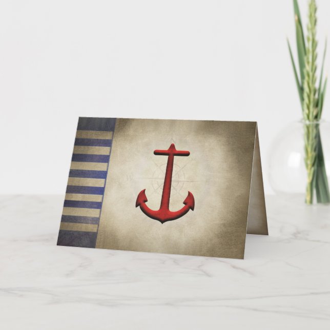 Red nautical anchor thinking of you card (Front)