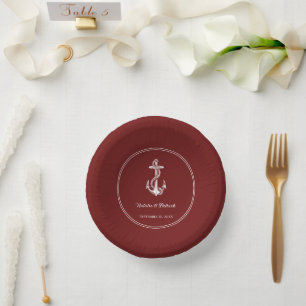 Red Nautical Anchor Wedding Paper Bowls Plate