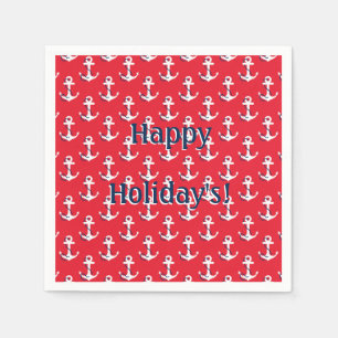 Red Nautical Anchors Customizable Holiday Message Napkin