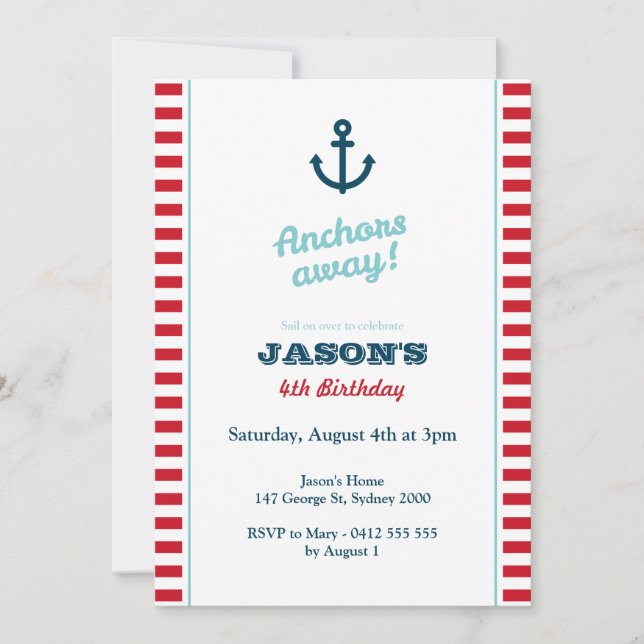 Red Nautical Birthday Invitation (Front)