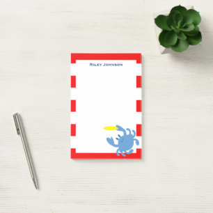 Red Nautical Blue Crab Personalized Post-it Notes