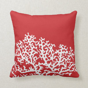 Red Nautical Coral Reef Throw Pillow