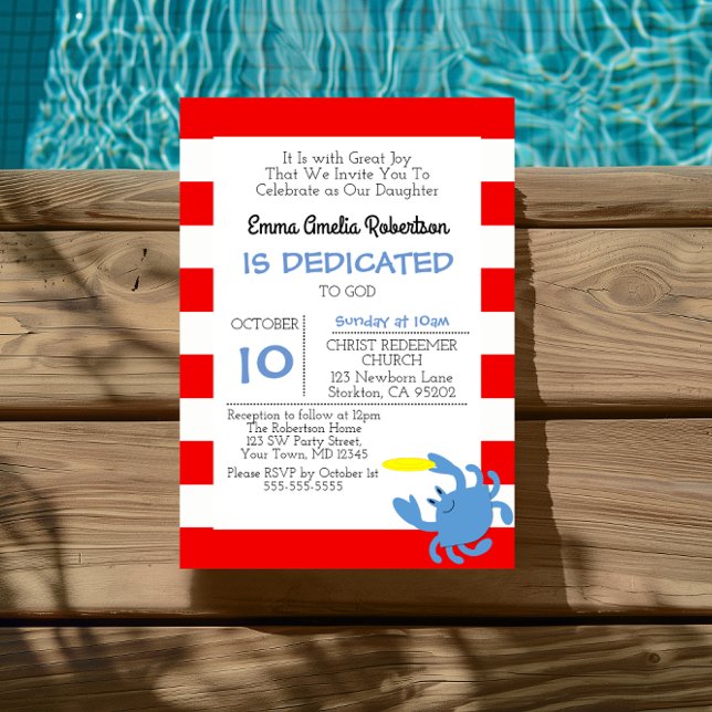 Red Nautical Crab Personalized Small Baptism Invitation (Creator Uploaded)