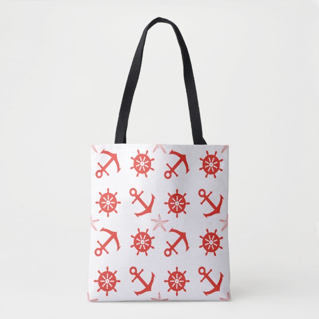 Red nautical pattern tote bag (Front)