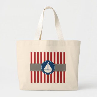 Red Nautical Sailboat Stripes Large Tote Bag