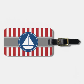 Red Nautical Sailboat Stripes Luggage Tag