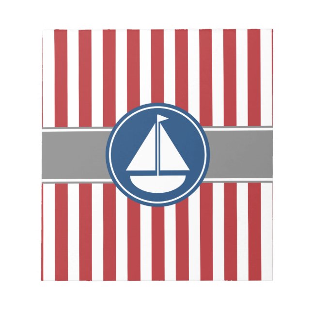 Red Nautical Sailboat Stripes Notepad (Front)