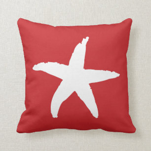 Red Nautical Sea Star Throw Pillow