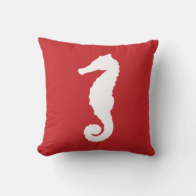 Red Nautical Seahorse Throw Pillow (Front)