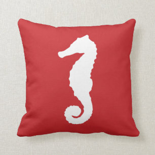 Red Nautical Seahorse Throw Pillow