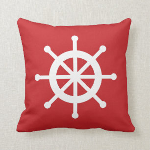 Red Nautical Ship Wheel Throw Pillow