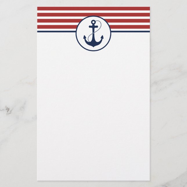 Red Nautical Stripes with Anchor Stationery (Front)
