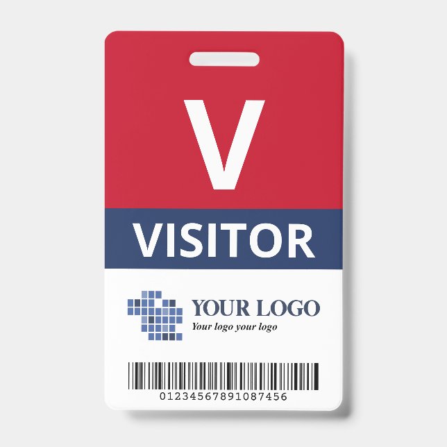 Red Navy Add Your Logo & Bar Code Visitor Badge (Front)