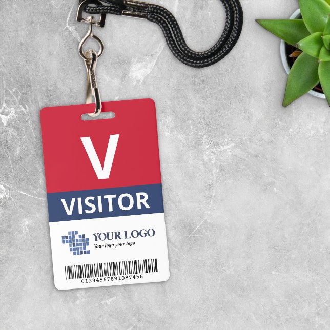 Red Navy Add Your Logo & Bar Code Visitor Badge (Creator Uploaded)