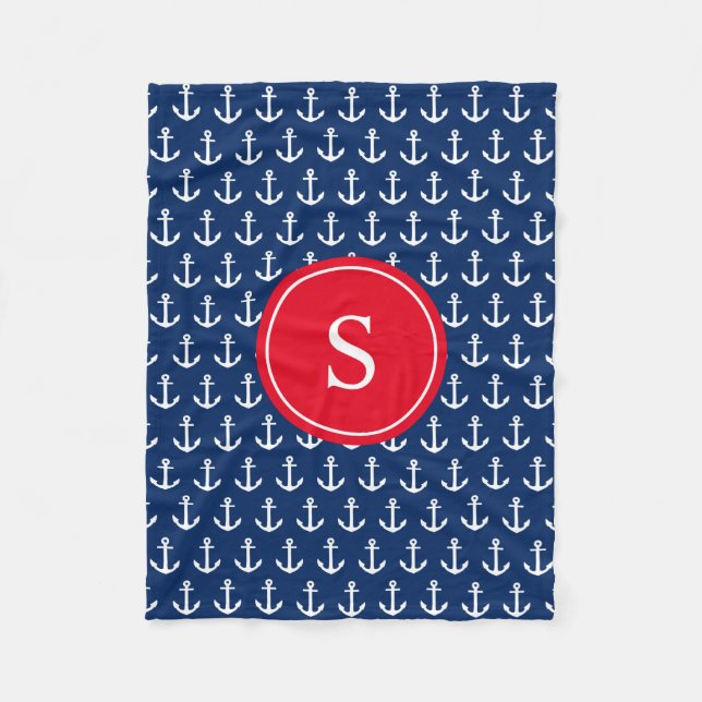 Red & Navy Anchors Away | Fleece Blanket (Front)