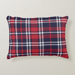 Red Navy Asymmetric Plaid Texture Accent Pillow