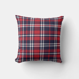Red Navy Asymmetric Plaid Texture Throw Pillow