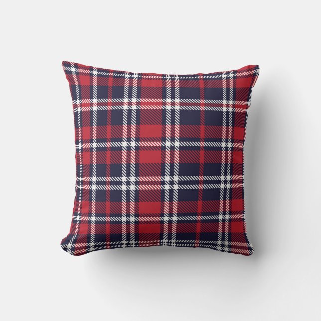 Red Navy Asymmetric Plaid Texture Throw Pillow (Front)