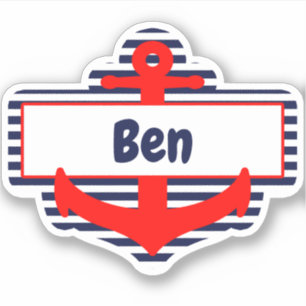 Red & Navy Blue Anchor Name Sticker For School