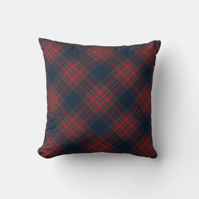 Red Navy Blue Argyle Tartan Plaid Pattern Throw Pillow (Front)