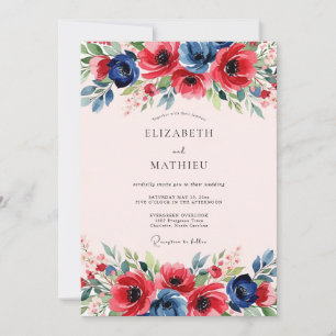 Red Navy Blue Dynamic Spring Wedding Invitation