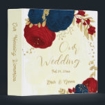 red & navy blue flowers gold leaves wedding album binder<br><div class="desc">Romantic dark red & navy blue flowers with gold leaves botanical wedding photo album binder</div>