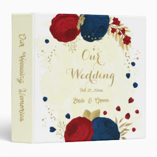 red & navy blue flowers gold leaves wedding album binder